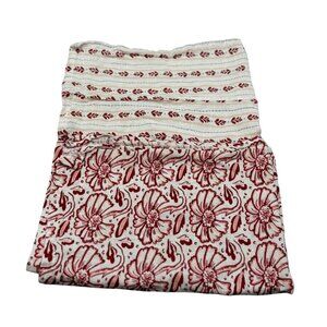 Set of 2 kitchen hand towels floral striped red white loops for hanging lining 2